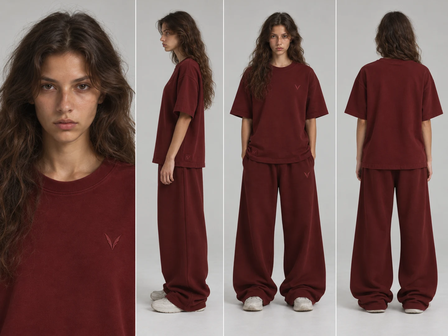 Vervaine burgundy tee and sweatpants styling — concept image
