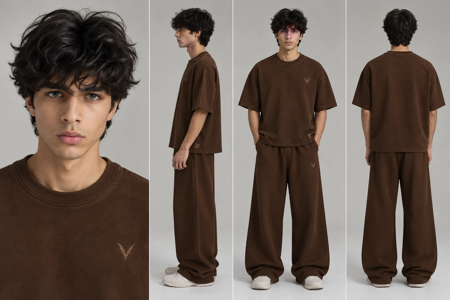 Vervaine chocolate tee and sweatpants styling — concept image