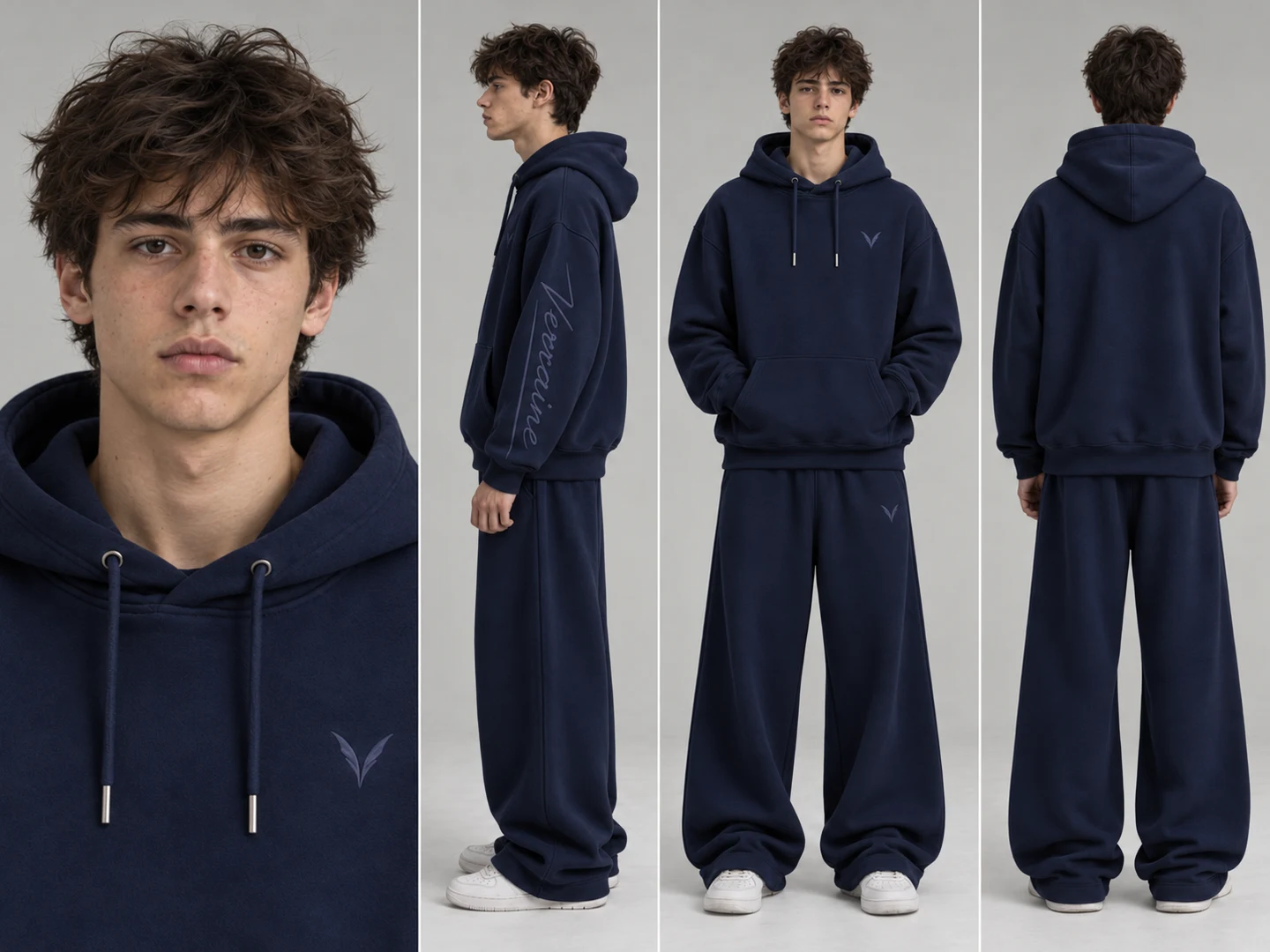 Vervaine navy hoodie and sweatpants styling — concept image