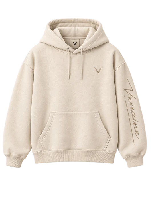 Vervaine sand hoodie front — concept image