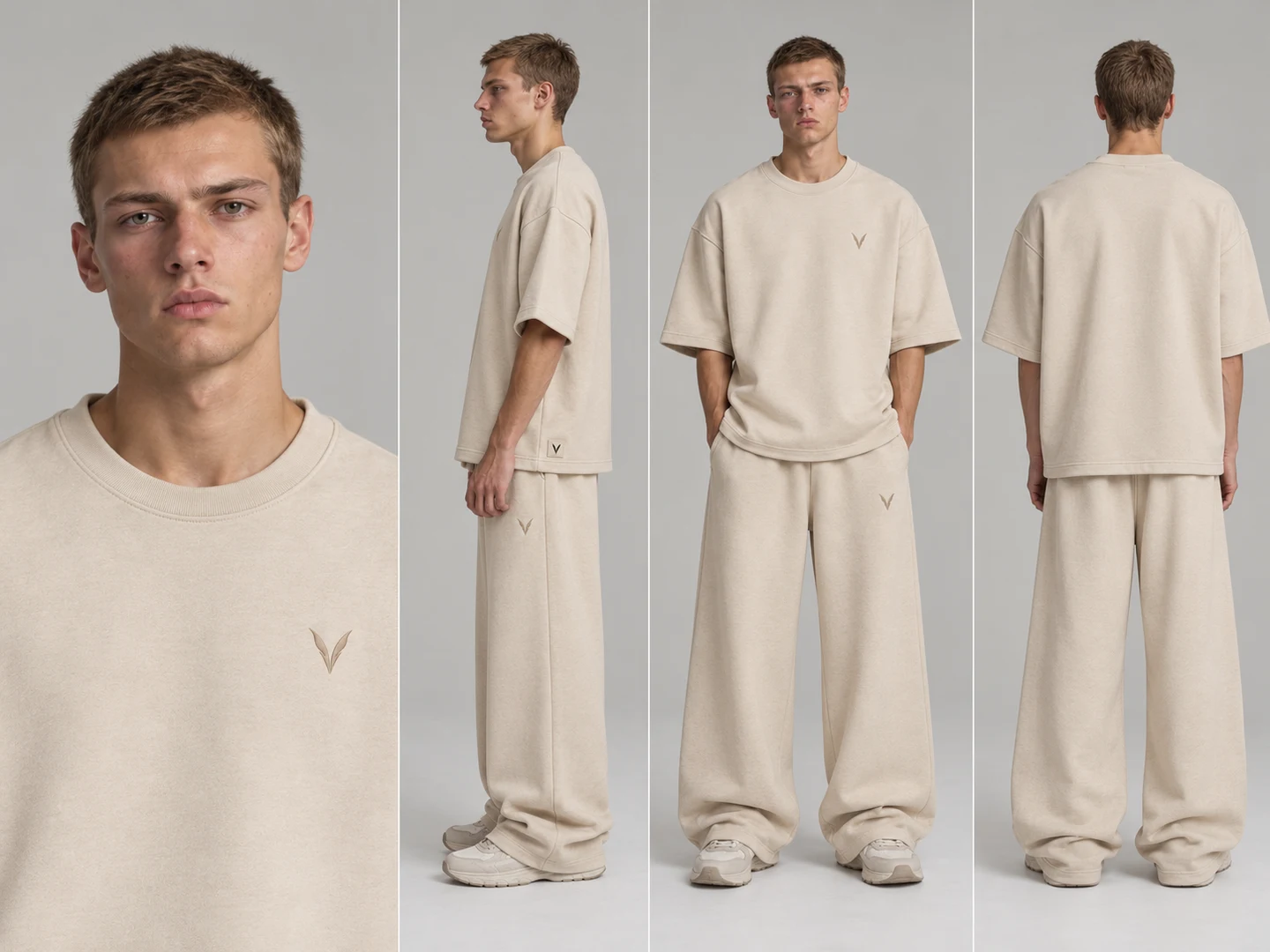 Vervaine sand tee and sweatpants styling — concept image