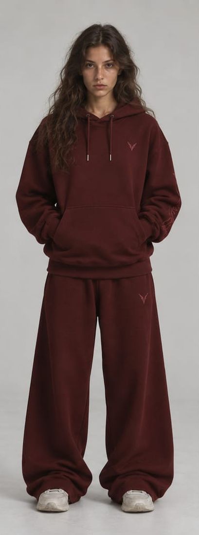 Vervaine burgundy hoodie and sweatpants styling concept